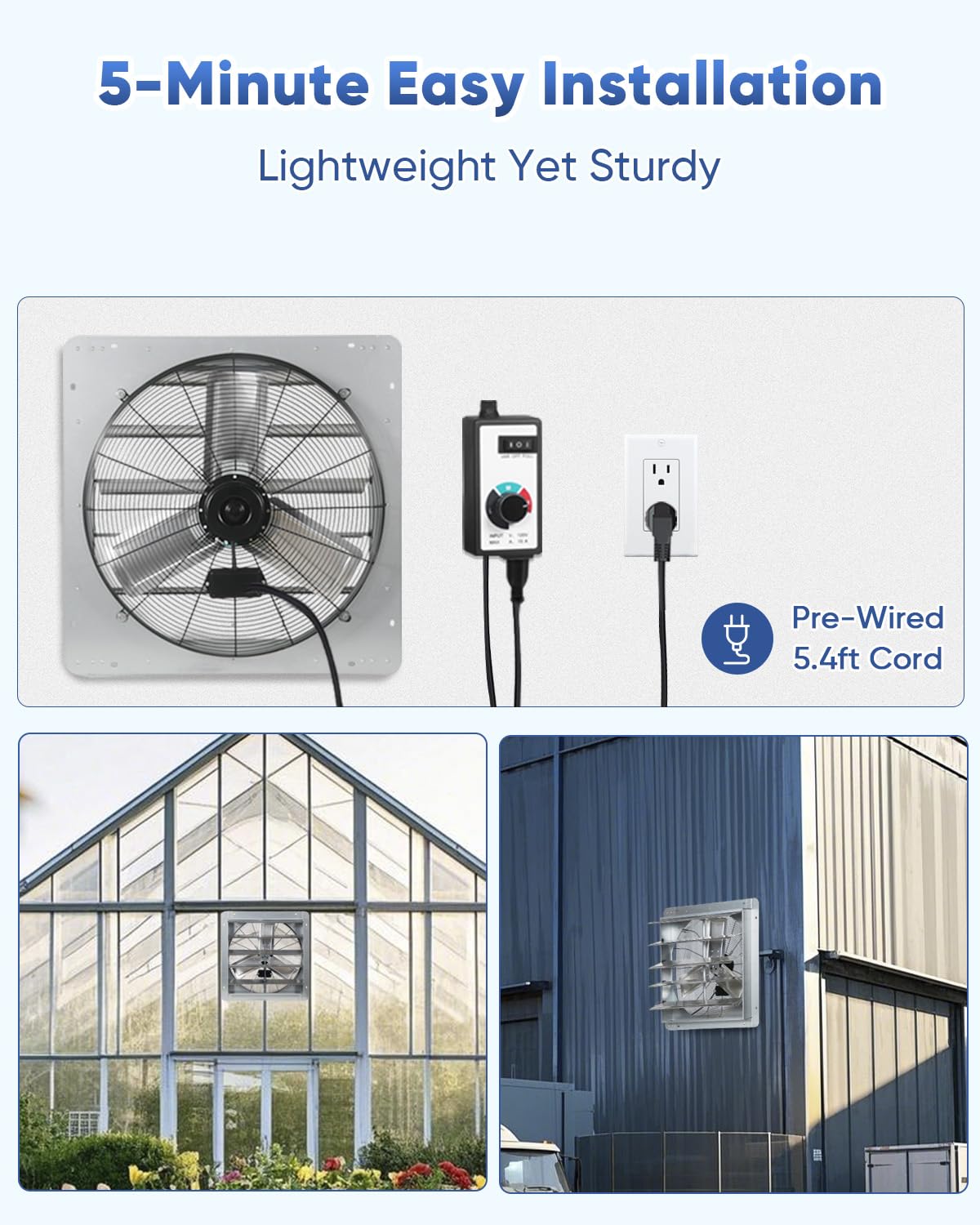 Ken Brown 24 Inch Shutter Exhaust Fan With Speed Controller, 4200Cfm High Speed, Wall Mounted Ventilation Fan For Garage, Attic,