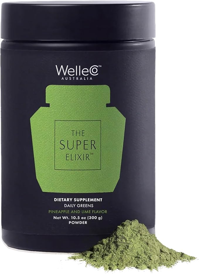 WelleCo The Super Elixir Daily Greens Powder, Probiotic Drink Mix with Whole Foods, Gluten Free, Vegan Gut Health Powder, Energy, Immunity, Healthy Skin, Hair & Nails (Jar, Pineapple & Lime Jar)