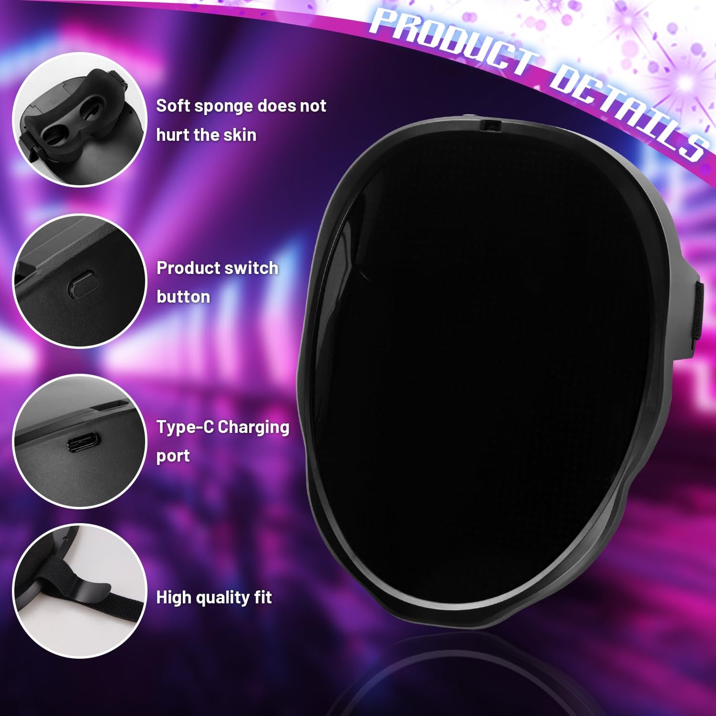 Vanleonet Led Mask with Gesture Sensing,Bluetooth Programmable App Controlled, Customizable Shining Mask, unisex-adult,Halloween Mask, Costume Cosplay Party