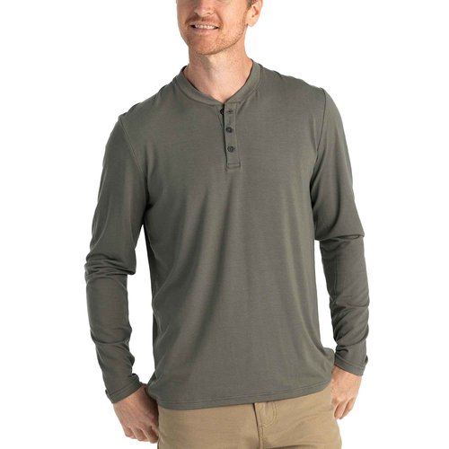 Free Fly Flex Long Sleeve Henley - Bamboo Viscose with UPF 50+ Sun Protection, Soft Stretch Sun Shirts for Men’s Fly Fishing - Fatigue, X-Large