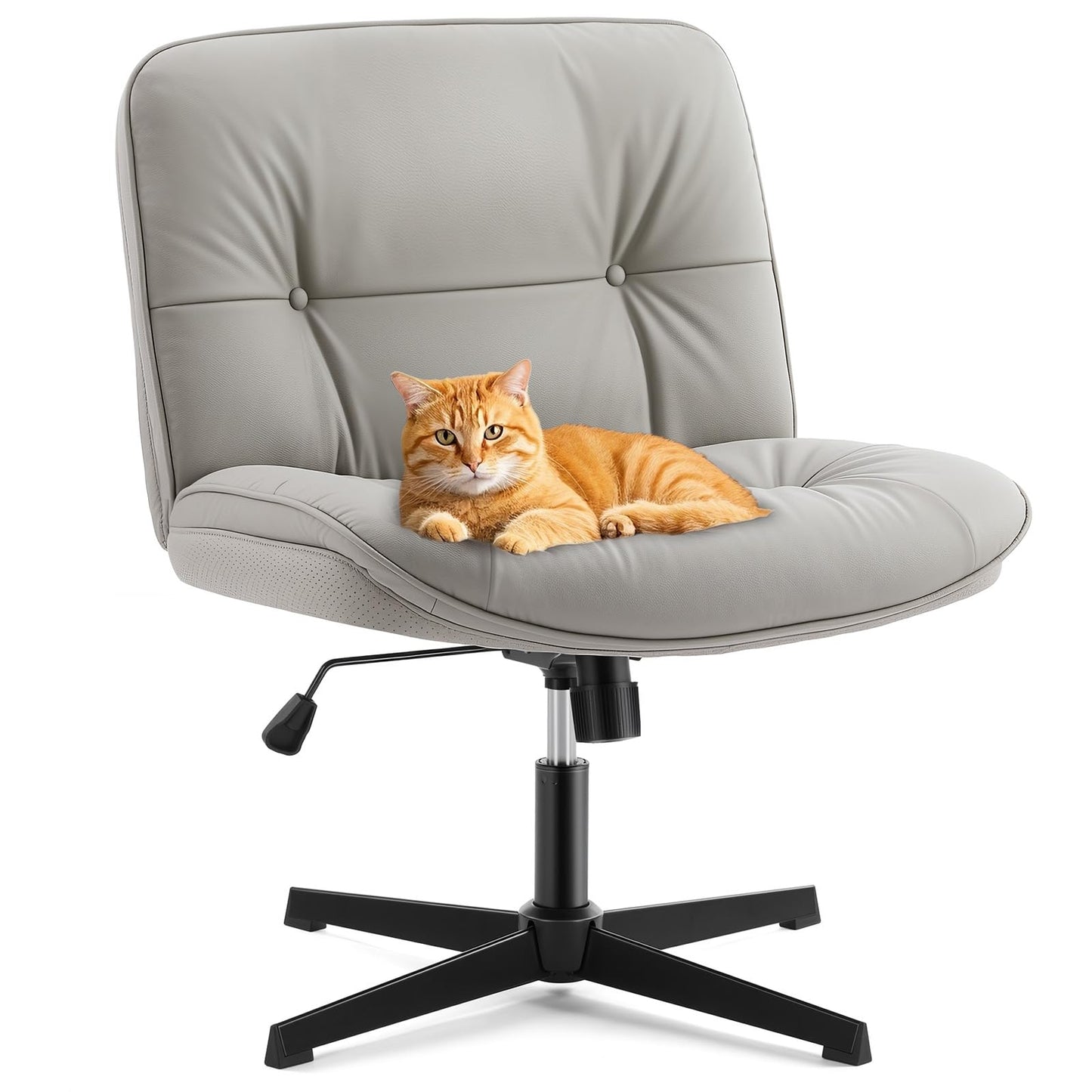 Sweetcrispy Criss Cross Armless Office Chair - PU Leather Adjustable 360° Swivel Wide Seat with Thick Padding, Ergonomic Rolling Computer Desk Task Chair for Modern Vanity & Makeup