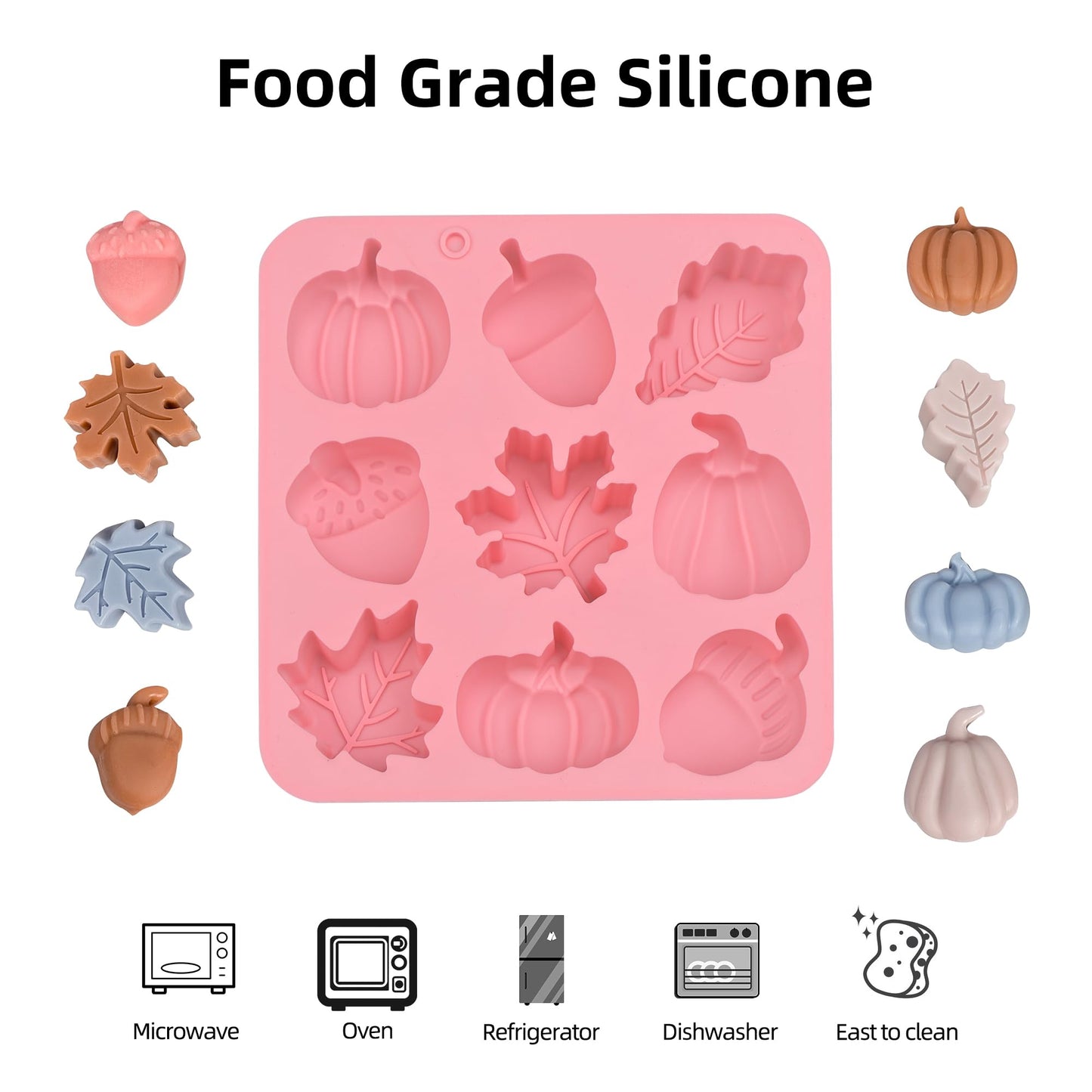 Fall Silicone Molds Pumpkin Chocolate Mold 2pcs Maple Leaf Acorns Shape Candy Soap Cake Baking Mold for Autumn,Thanksgiving, Halloween, Harvest