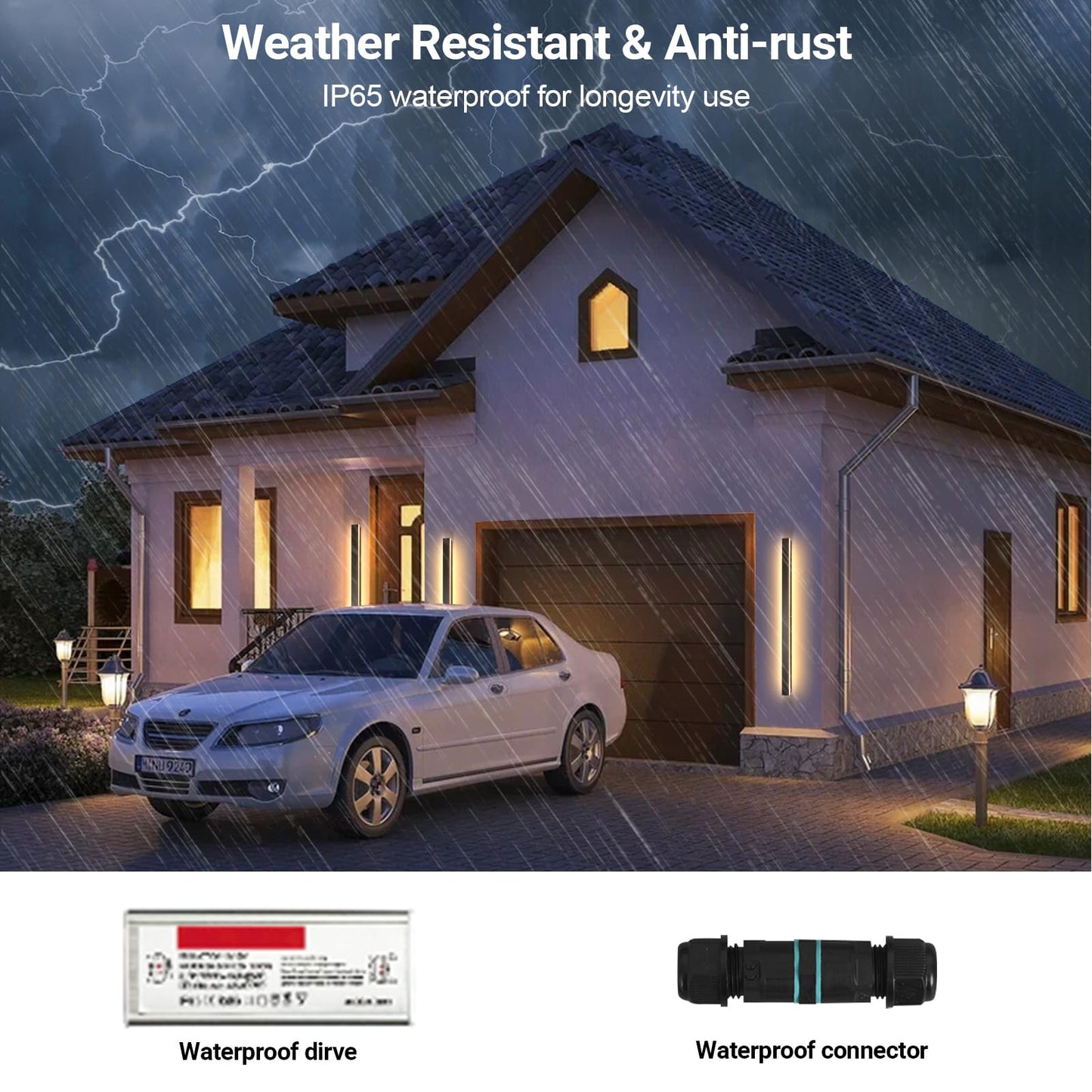 SJIGUANGZ Outdoor Wall Light Exterior, 39 Inch Modern Outside Wall Sconce Lights, Black Waterproof Long Wall Warm Lighting Fixture, Anti Rust Led Linear Wall Light for House Porch Patio Garage