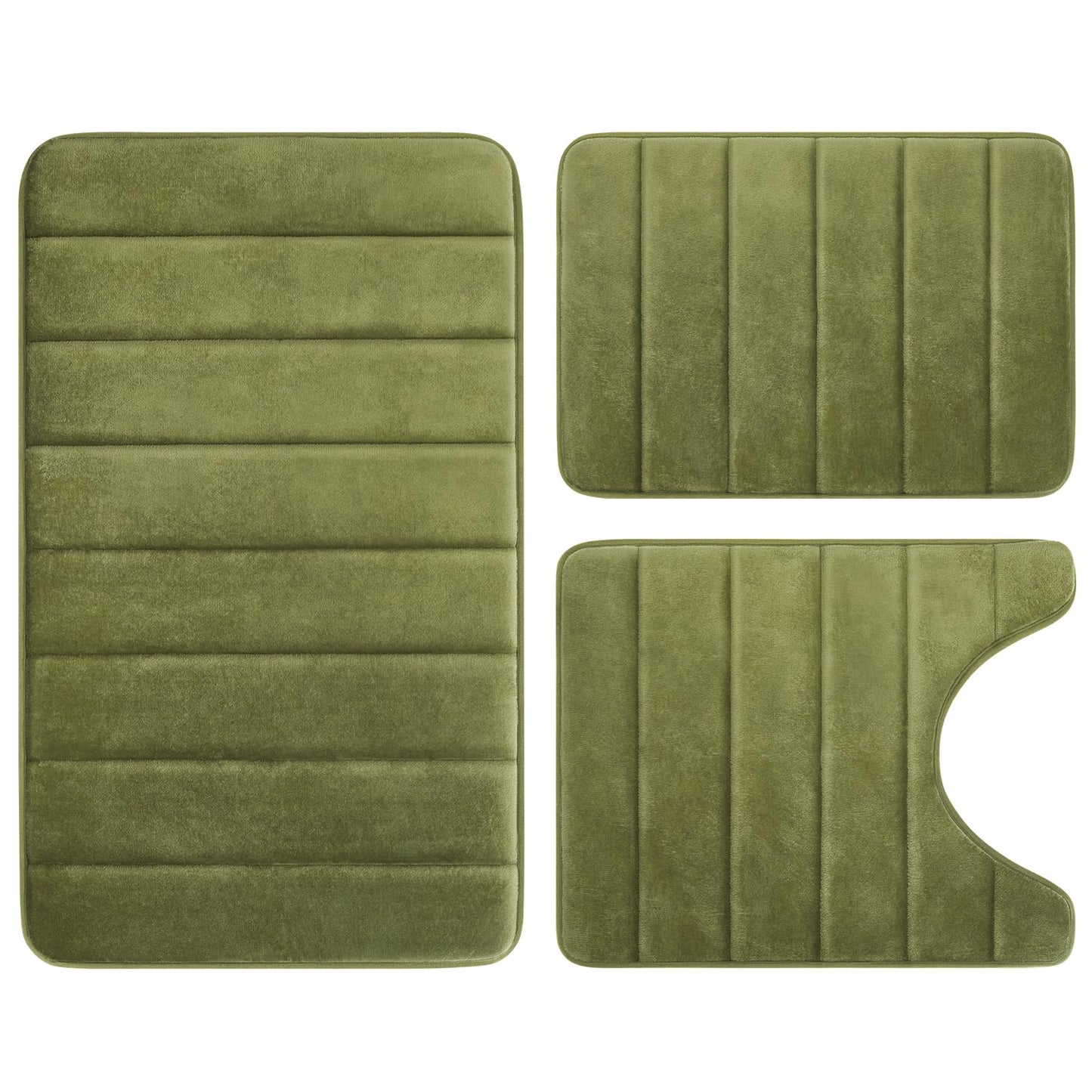BYSURE Sage Green Memory Foam Bathroom Rug Set 3 Piece, Non Slip Extra Soft Absorbent Machine Washable Toilet Bath Toilet Mat (17"x24"+20"x32"+U Shape 20"x24")