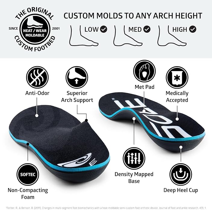 SOLE Active Thick Insoles - Custom Moldable Orthotic Support for Any Arch Type, Plantar Fasciitis Relief - Multiple Sizes