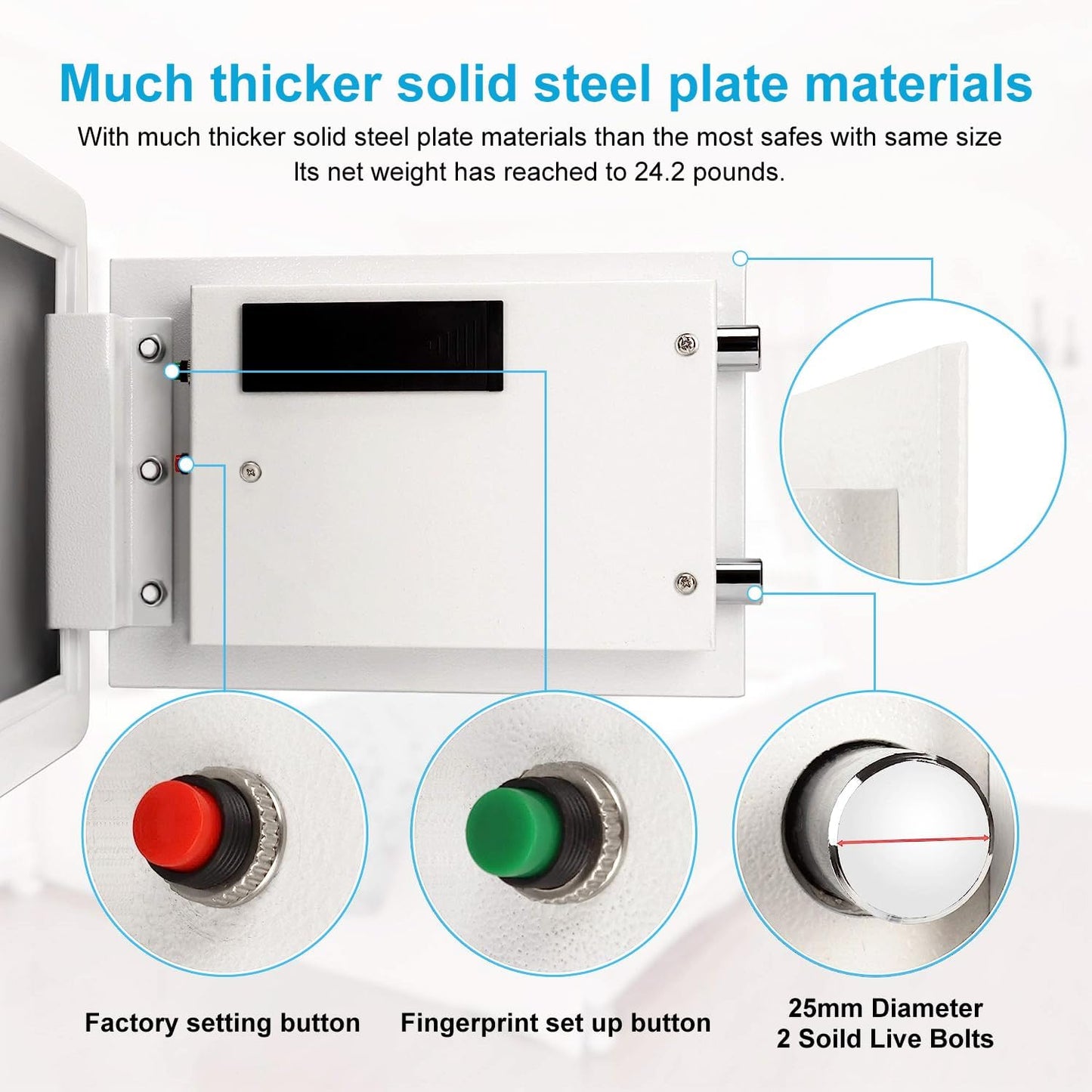 TIGERKING 20 lb Biometric Fingerprint Home Safe, 1.2 Cubic Feet Digital Security Safe Lock Box, Quick-Access Small Safes for Cash, Jewelry, Document, White