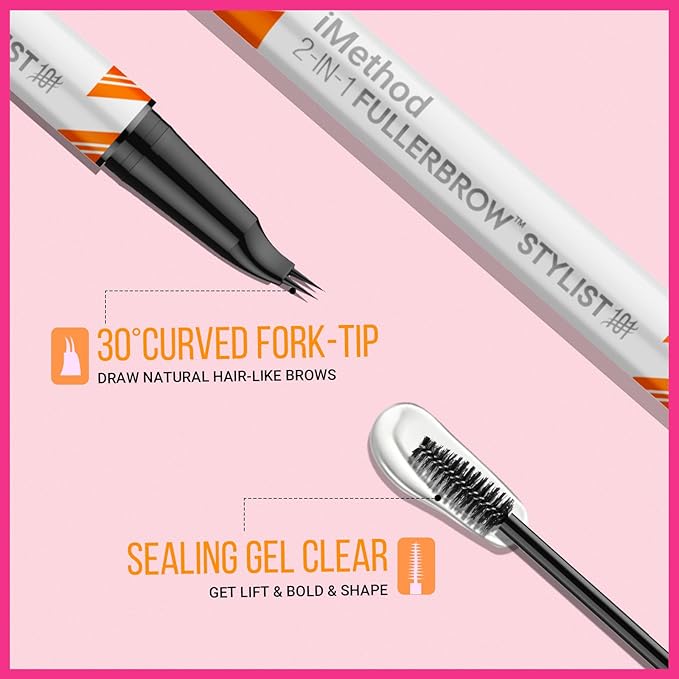 iMethod Curved Eyebrow Pen and Brow Gel - Eyebrow Pencils for Women with Hair Like Strokes, Eyebrow Makeup for All-Day Defined, Waterproof, Smudge-proof, Brown and 2 Count Brow Gel Clear