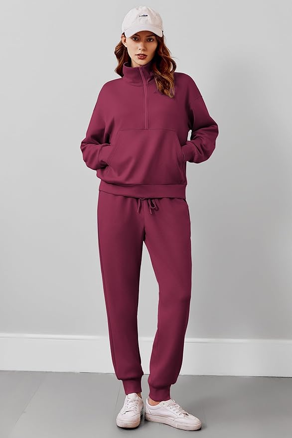 PINSPARK 2 Piece Sets for Women 2025 Fall Travel Outfits Long Sleeve Tracksuit Joggers Sets Half Zip Sweatsuit Matching Set