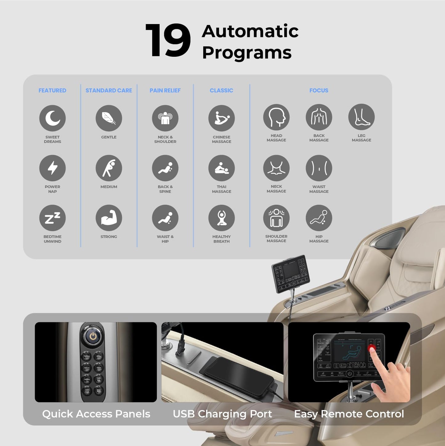Osaki 4D Achilles l 360 Rotating Footrest l Full Body Massage Chair l Zero Gravity l 360 Kenading Calfrest l Lumbar Heating l Touchscreen Controller l Auto Body Scan l Bluetooth Speaker (Taupe)