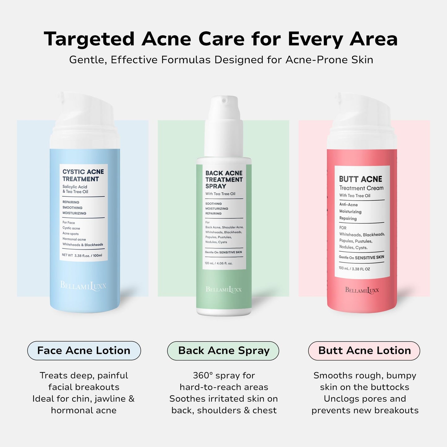 BellamiLuxx Cystic Acne Treatment for Face: Hormonal Acne Treatment Cream for Teens & Adults - Salicylic Acid & Tea Tree Oil Pimple Spot Remover - Anti-Acne Moisturizer Reduces Redness, Blemishes
