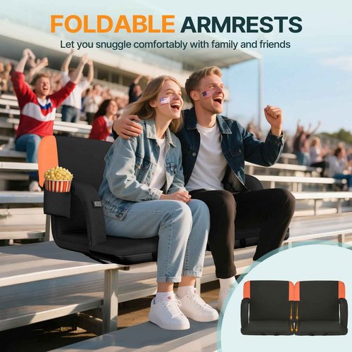 HOPERAN 25" Dual-Sided Heated Stadium Seats for Bleachers with Back Support, 3 Levels Heating Bleacher Seats with Backs and Cushion Wide, 5 Pockets Portable Stadium Chair for Outdoor Games Sports