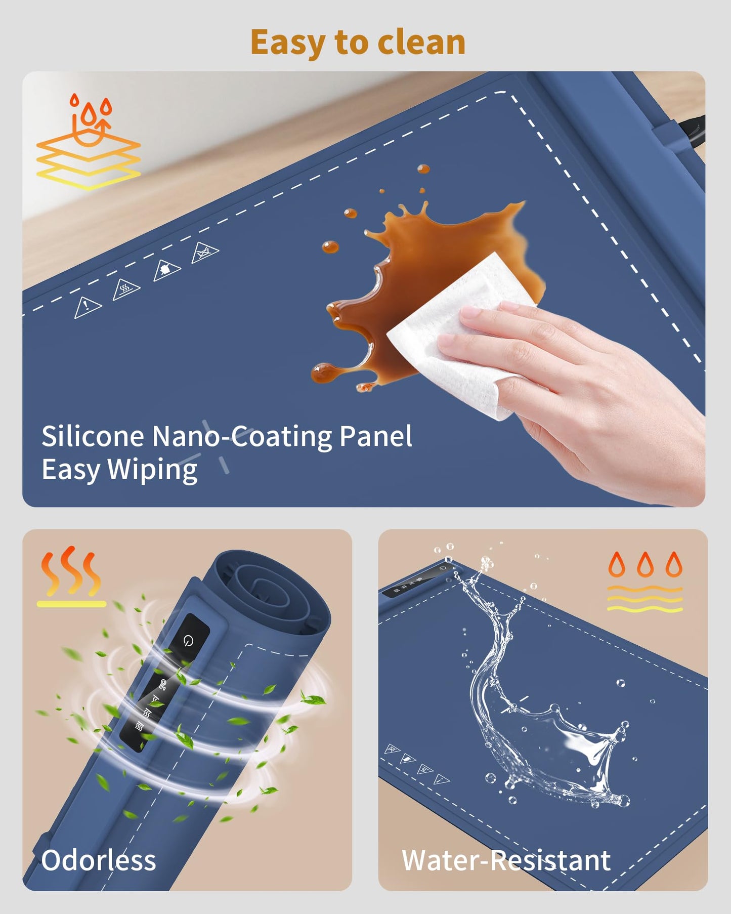 Food Warming Mat - Fast & Full Surface Heating, Silicone Heat Pad with 3 Adjustable Temperature for Buffets Parties, Rollable Electric Warming Tray,Kitchen Heated Plate,Countertop Food Warmer(Blue)