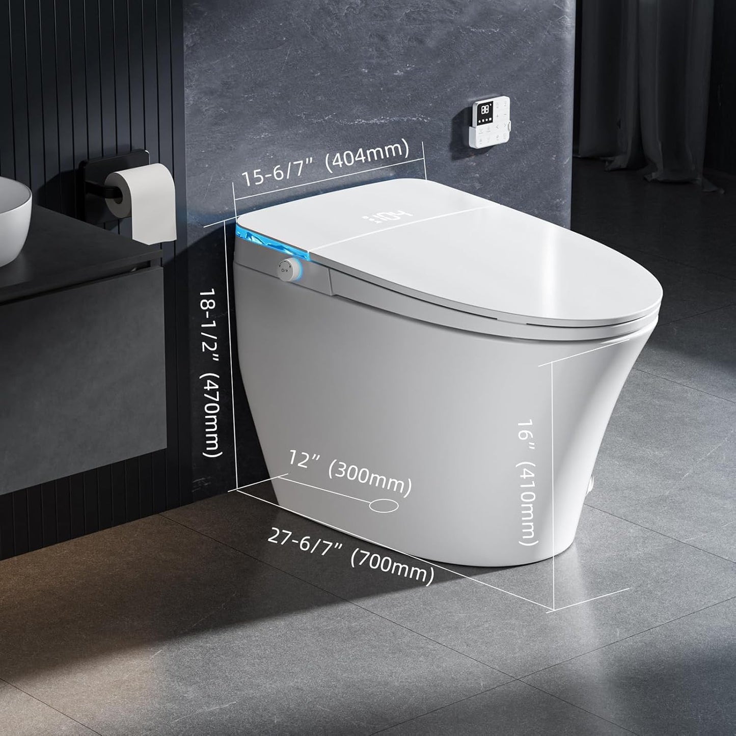 Onirap Smart Toilet with Bidet Built in, Tank Built in with Powerful Flush, Heated Seat, Auto Flush and Close, Warm Water, Air Dryer, Night Light and ADA Comfort Height for Bathroom
