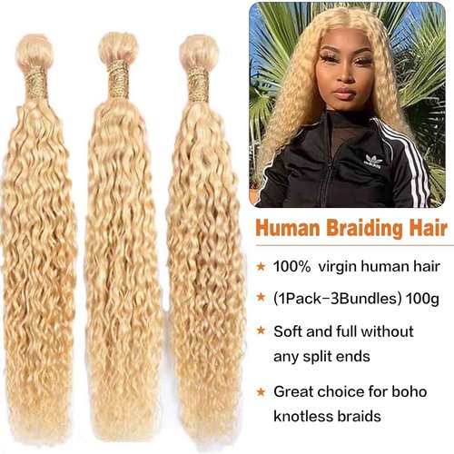 Fabimiya 16 18 20 Inch Bundles Human Hair Blonde 613# Jerry Curly Human Hair Bundles Unprocessed Soft Sewn In Hair with Double Weft for Black Women