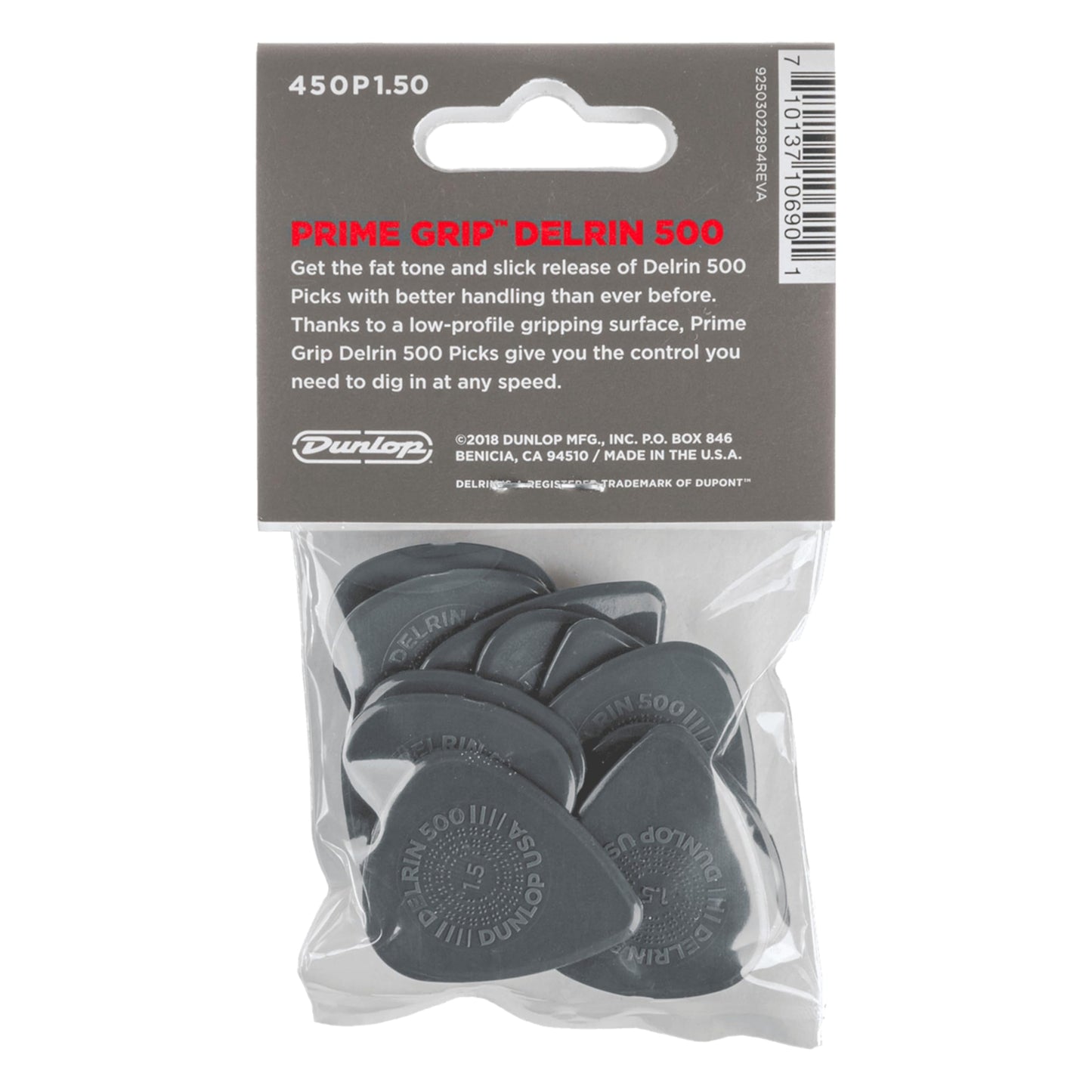 Jim Dunlop Delrin 500 Prime Grip 1.5Mm Guitar Picks (450P1.5)