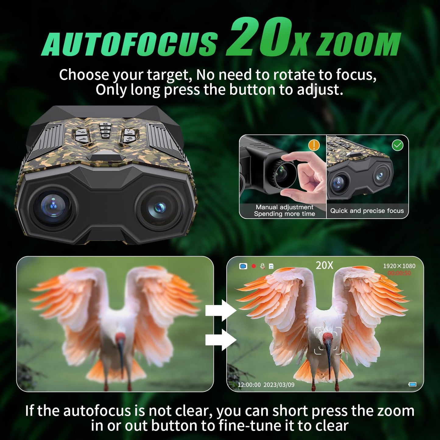 Night Vision Goggles, 4K Full-Color Night Vision Binoculars for Adults,Large-Capacity Rechargeable Battery with 32GB TF Card, 20X Digital Zoom & 3'' Large Screen，Suitable for Camping & Fishing