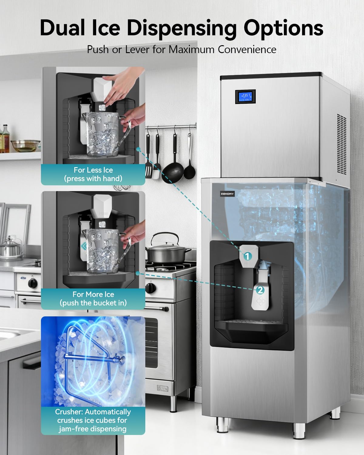EUHOMY Commercial Ice Maker Machine 400Lb/24H, Ice Ready in 10-15 min,SECOP Compressor, Industrial Ice Machine with 130Lbs Automatic Ice Bin Dispenser, Ice Maker Machine for Hotel/Restaurant/Business