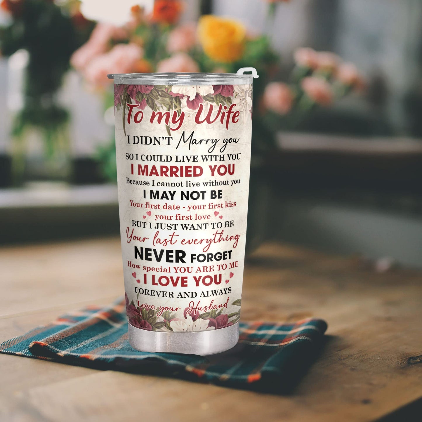 Pawzity Gifts for Wife from Husband - Wedding Anniversary, Birthday, Valentines Gift Ideas for Her - Romantic Love Presents - Coffee Drinking Cup with Lid - 20 Oz Stainless Steel Tumbler