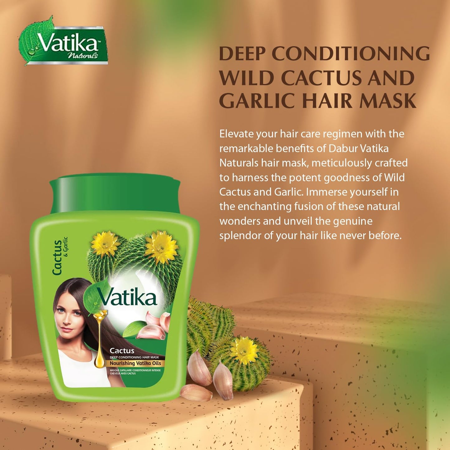 Vatika Naturals Hot Oil Hair Mask - Cactus & Garlic & Multivitamin for Dry, Damaged, Nourishing & Strengthening, Deep Conditioni