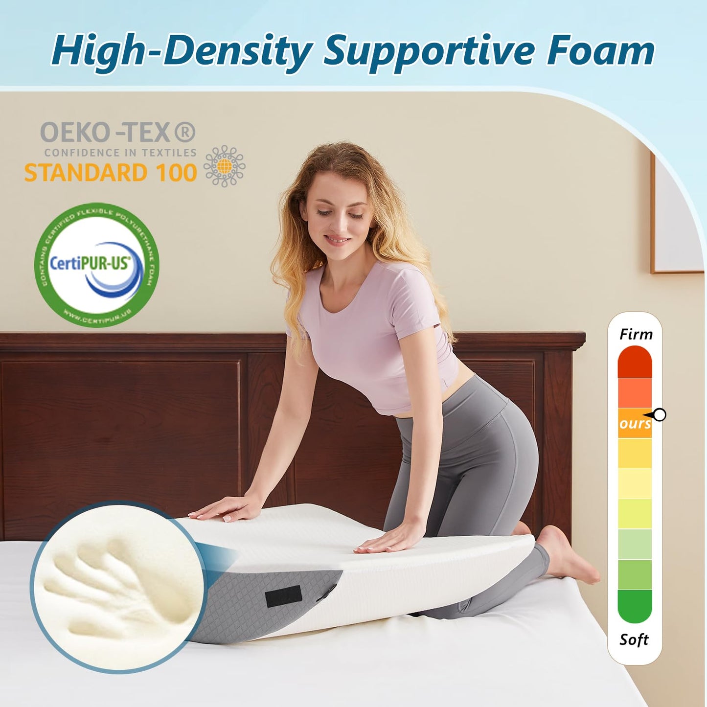 Longering 6PCS Orthopedic Bed Wedge Pillow Set for Sleeping - Post Surgery Pillow Set for Body Back and Leg Pain Relief - Adjustable Pillows for Snoring & Heartburn & Acid Reflux (White Grey)