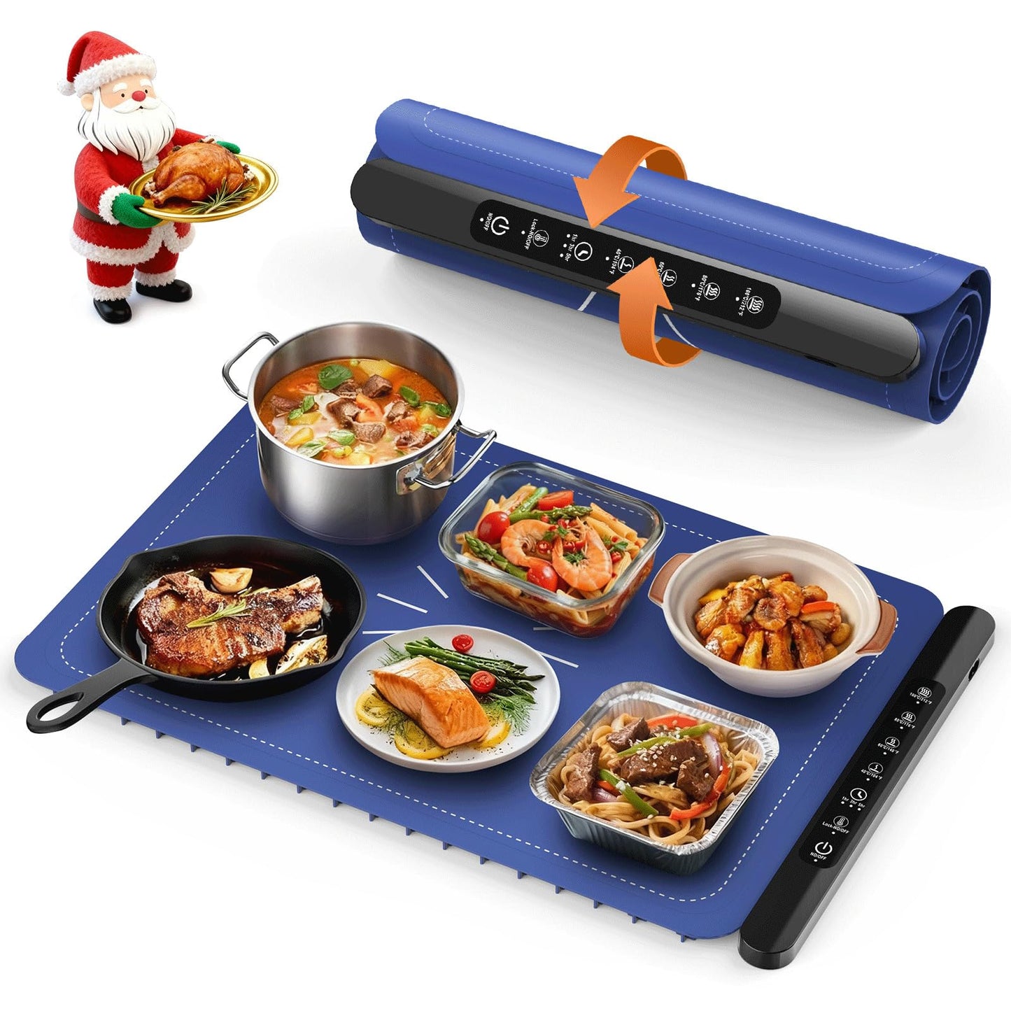 Warming Mat for Food, Silicone Electric Warming Tray with 4 Adjustable Temps & Timer, Food Warming Mat for Countertop, Foldable Portable Food Warmer Mat for Buffets, Parties, Kitchen, Family