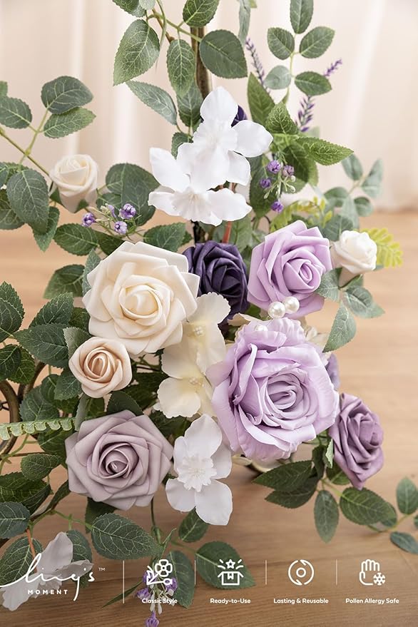 Ling's moment 2pcs Wedding Flowers Garland Artificial Floral Swag Arch Decorations Greenery Arrangements Lilac & Gold Ceremony Reception Garden Easel Wall Home Entryway Outdoor NOT Include Sign