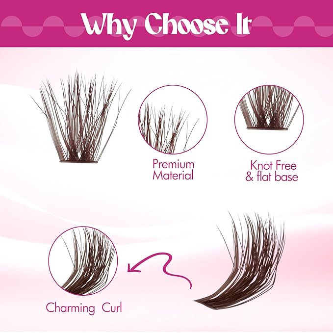 Brown Lash Clusters D Curl Individual Lashes 100D 10-18mm Cluster Eyelash Extensions Fluffy Mixed Tray 3D Effect Volume Soft DIY Lash Extension Kit at Home (100D-0.07-D,10-18mm)
