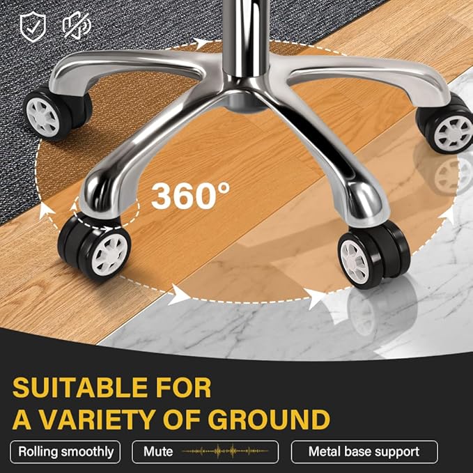 Heavy Duty Rolling Stool with Wheels Hydraulic Lift 360 Swivel Adjustable Rolling Stool Thick Leather Ergonomic Seat Stool Chair for Kitchen Drafting Lab Office Salon Message Stool Black