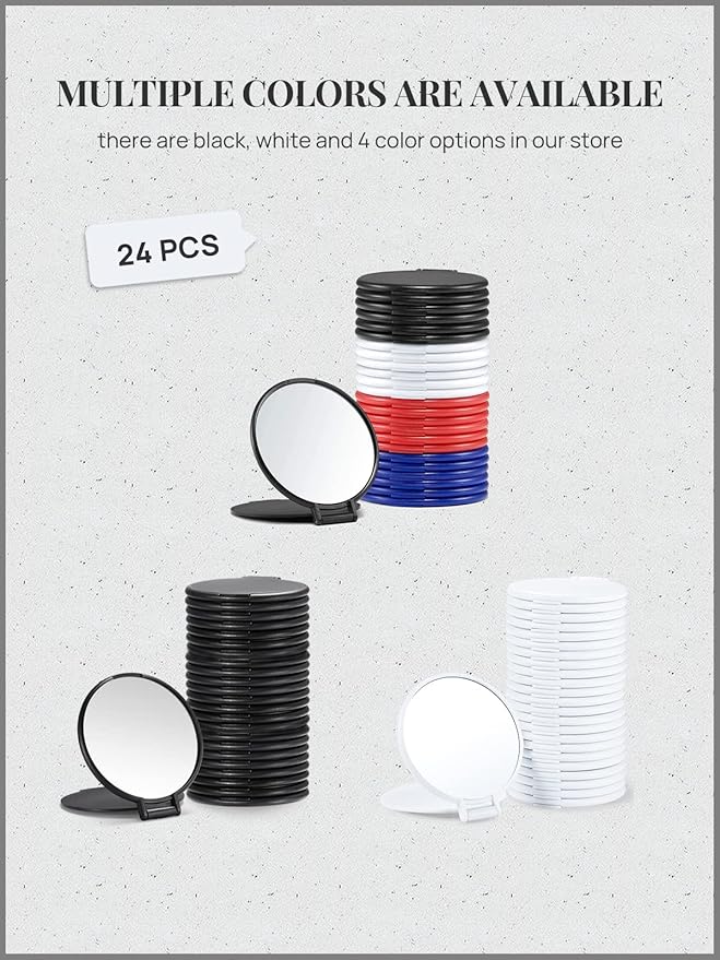 Compact Mirror Bulk, Round Makeup Mirror for Purse, Set of 24 (Black)