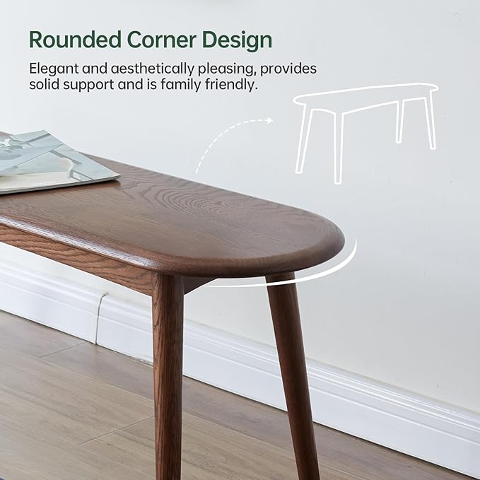 Vadisun 100% Solid Oak Wood Dining Bench, 39.5'' Entryway Bench Ottoman with Rounding Corner Design for Kitchen Living Room Bedroom, Walnut