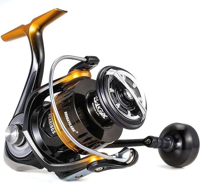 Sougayilang Spinning Reel,5.0:1/4.7:1 Gear Ratio Fishing Reel,Stainless Steel Ball Bearings,Audible Click Alarm,CNC Alumin...