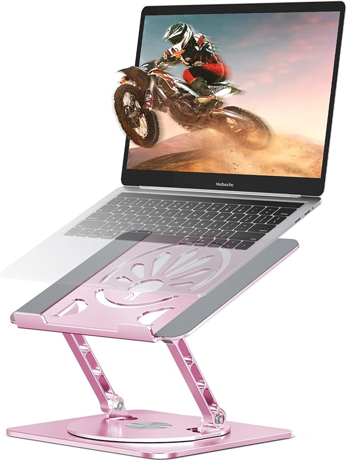 Axbima Adjustable Laptop Stand for Desk-360° Rotating Foldable Laptop Holder Ergonomic Laptop Riser for MacBook Pro/Air Dell HP Lenovo Notebook up to 16",Pink