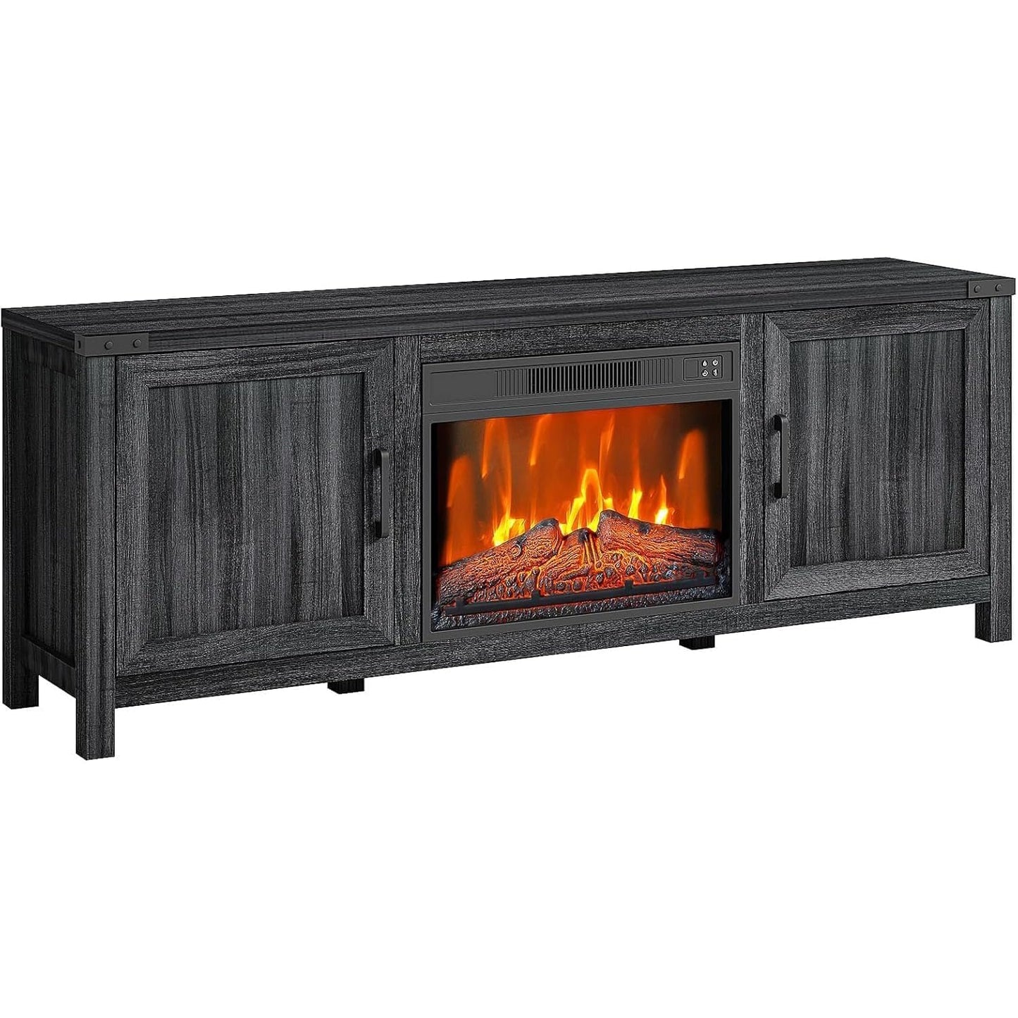 65 Inch TV Stand with Electric Fireplace, Entertainment Center with 23” Fireplace Insert, Remote Control, Adjustable Storage, Cable Management, Media Console for Living Room, Home Theater Furniture