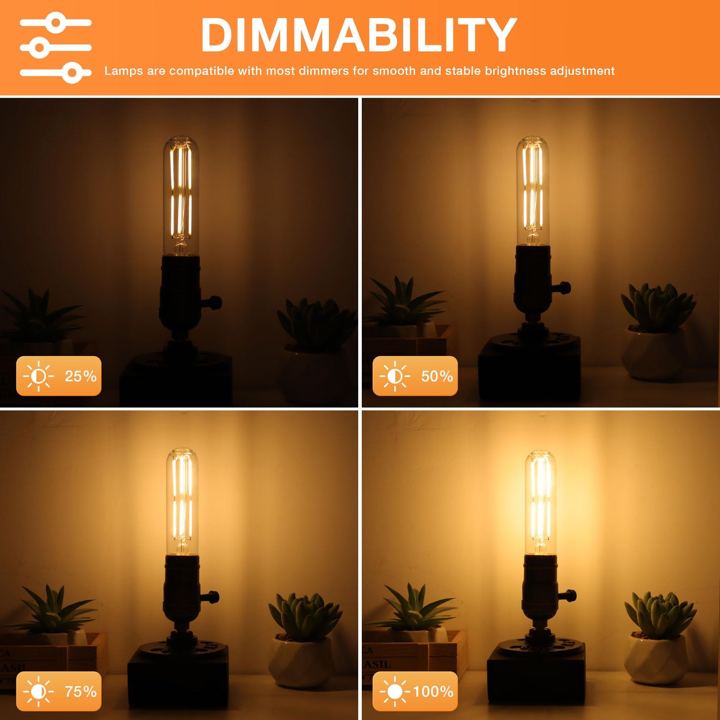 ToBeGreat T30 LED Light Bulbs 6 Watt Equivalent 60W E26 Tubular Bulbs T10 Edison LED Filament Bulb Warm White 2700K,Desk Lamp,Bedbroom Cafe Restaurant Party,Dimmable (Warm White 2700K, 5 in (2pack))