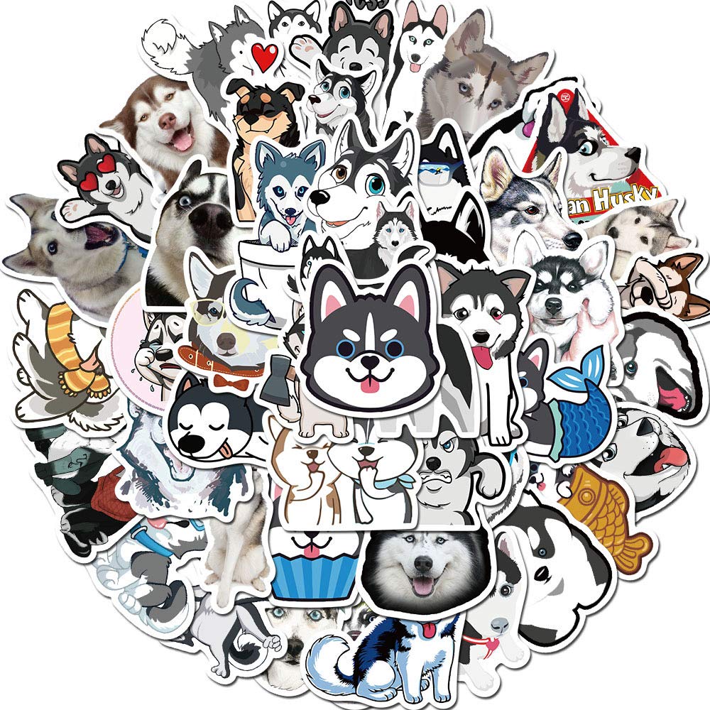 Cute Funny Siberian Husky Dog Stickers, 50PCS Dogs Vinyl Stickers for Laptops,Water Bottles,Phone,Cartoon Animals Gifts Stickers,Bumper Stickers Decals(Siberian Husky)