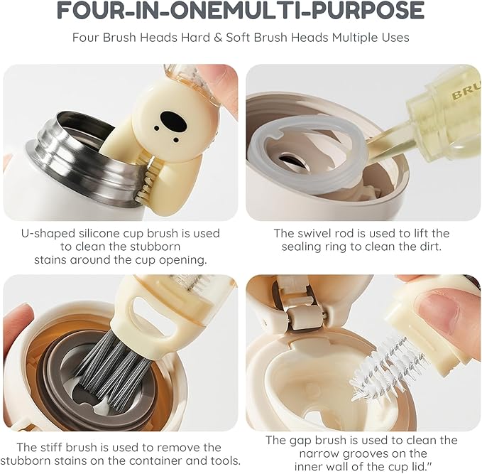 4-in-1 Cup Lid and Bottle Cleaning Brush Set, Portable Multifunctional Cleaner for Tight Spaces - Water Bottle Brush, Baby Bottle Brush, Kitchen Home Cleaning Tool Kit 3PCS