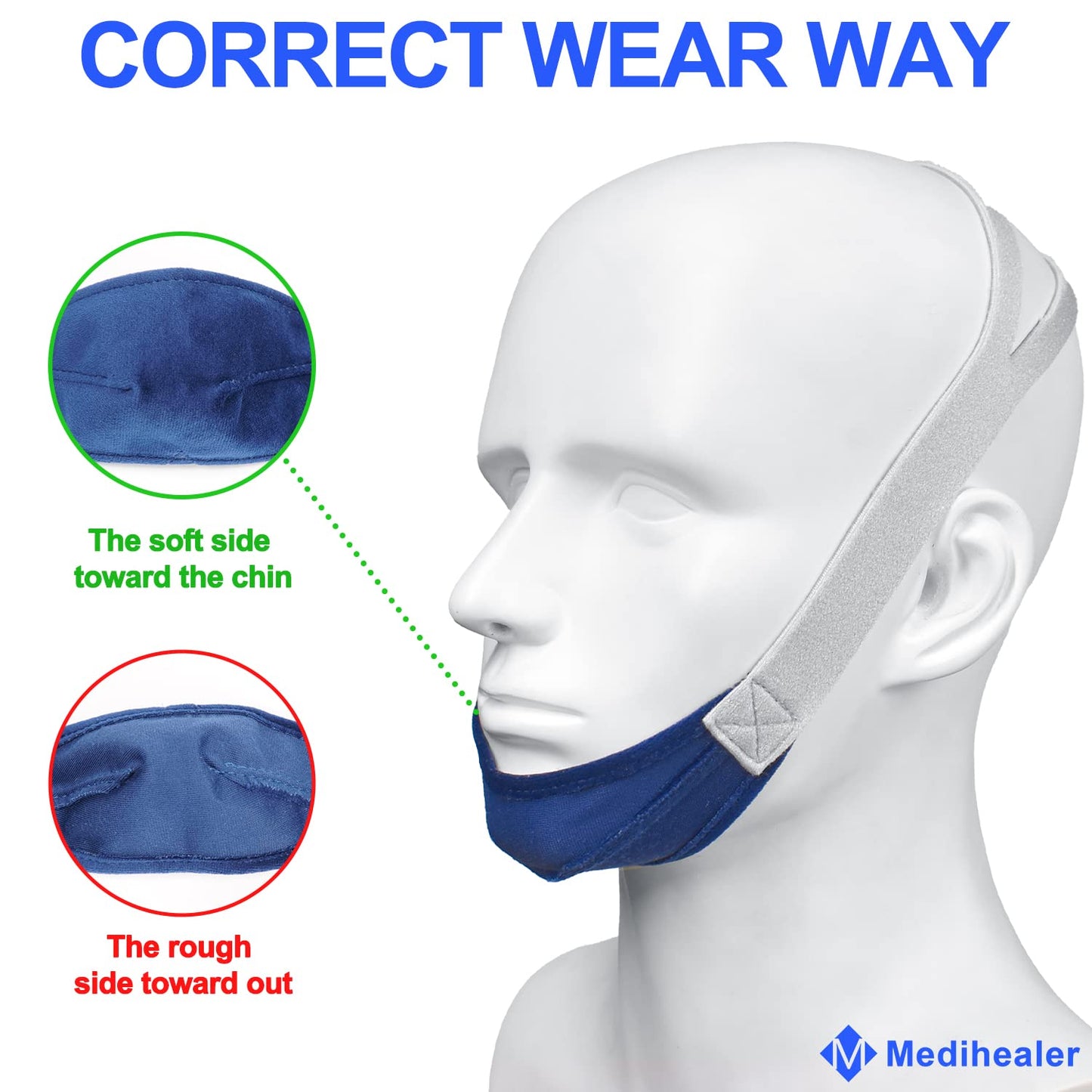 2 Packs Chin Straps for Users and Mouth Breathers - Anti Snoring Chin Strap for Men and Women,Chin Straps to Reduce Air Loss, Instant Mouth-Snoring Relief, Great Value Supplies by Medihealer.