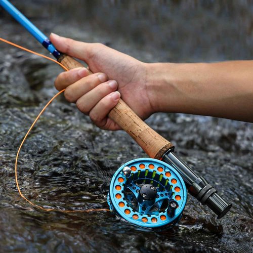 Sougayilang Fly Fishing Rod and Reel Combo, 4-Piece Fly Rod and Aluminum Alloy Reel Complete Starter Package with Rod Bag-Blue-#5
