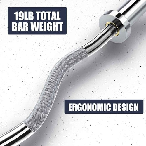 TECHNOAGE EZ Curl Bar, 47" Olympic Curl Bar(350LBS Capacity) Solid Chrome Barbell with Copper Sleeve and Bearing for 2-inch Plates