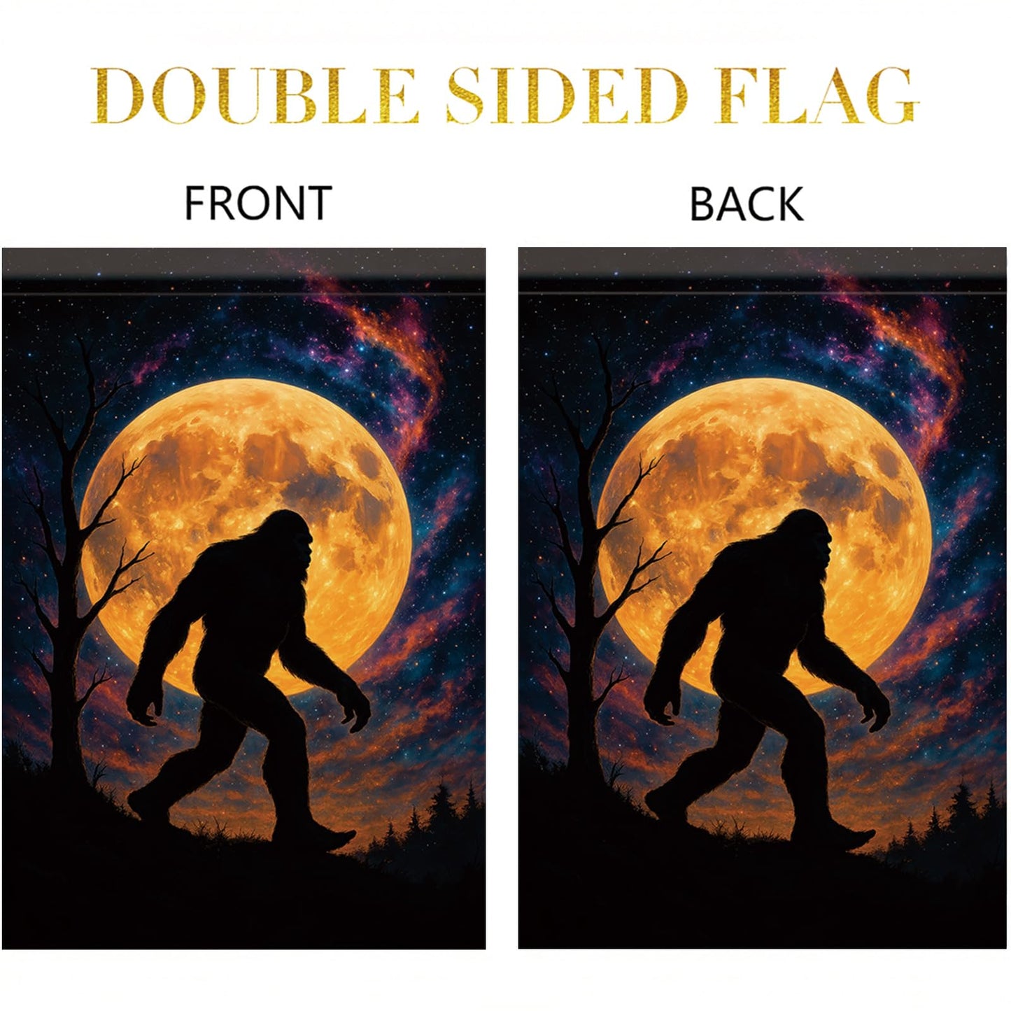 Starlit Patio Halloween Fall Garden Flag Sasquatch Flag 12x18 Inch Double-Sided Full Moon Forest Yard Banner Spooky Outdoor Decor for Porch Lawn Pathway Cryptid Lover Gift