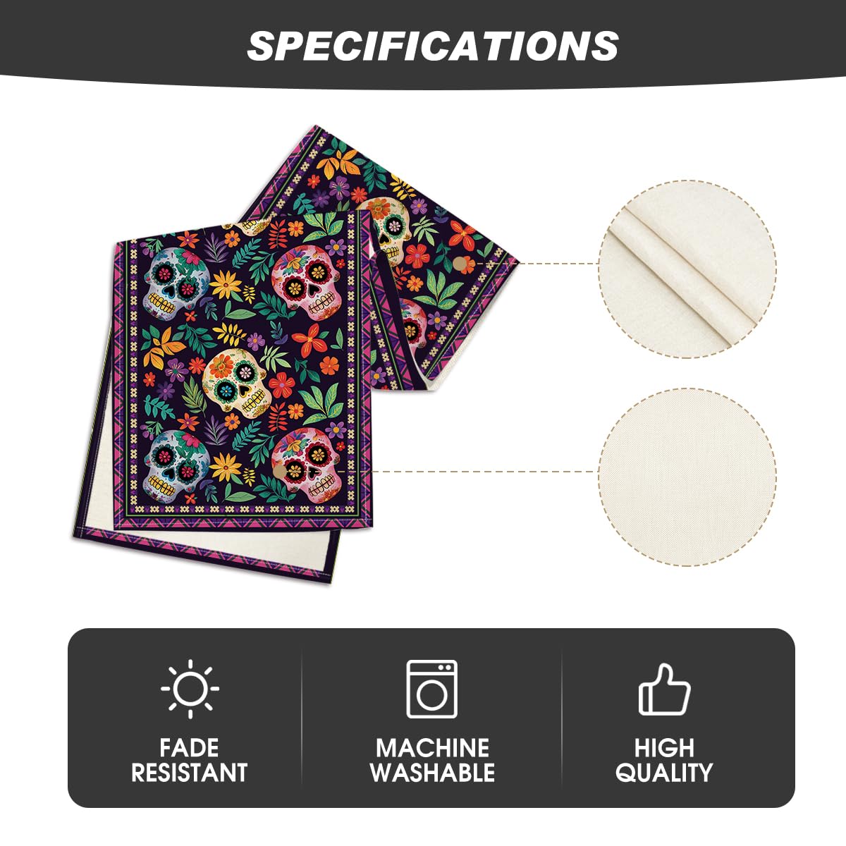 Artoid Mode Mexican Sugar Skull Dia De Los Muertos Table Runner, Day of The Dead Altar Kitchen Dining Table Decoration for Home Party Decor 13x72 Inch