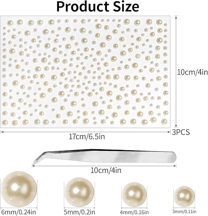Self Adhesive Face Gems and Pearls for Makeup, Festival Jewels, Hair Gems, Rhinestone Stickers for Face, Eye, Makeup, Nail, Body, Crafts 3/4/5/6 mm 975Pcs (21.Pearl_Beige)