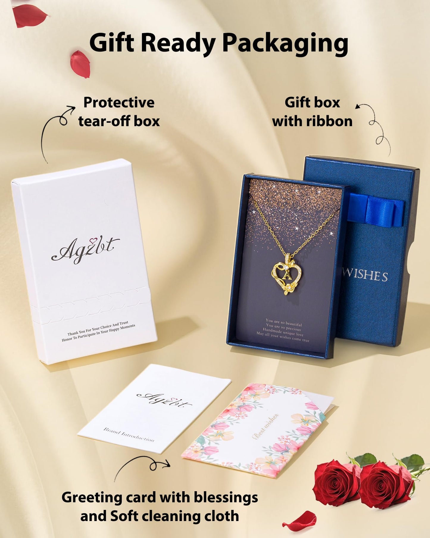 AGZBT Initial Heart Necklace Gift for Women – 14K Gold Plated Rose Pendant, Personalized Letter Jewelry for Wife, Mom, Grandma, Sister – Birthday, Anniversary for Her, Gold I