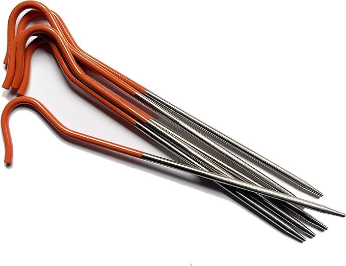 Vargo Titanium Shepherds Hook Stake with Fluorescent Orange Head (6 Pack) | Camping Tent Stakes | 0.3 Ounces (8 Grams) 6....