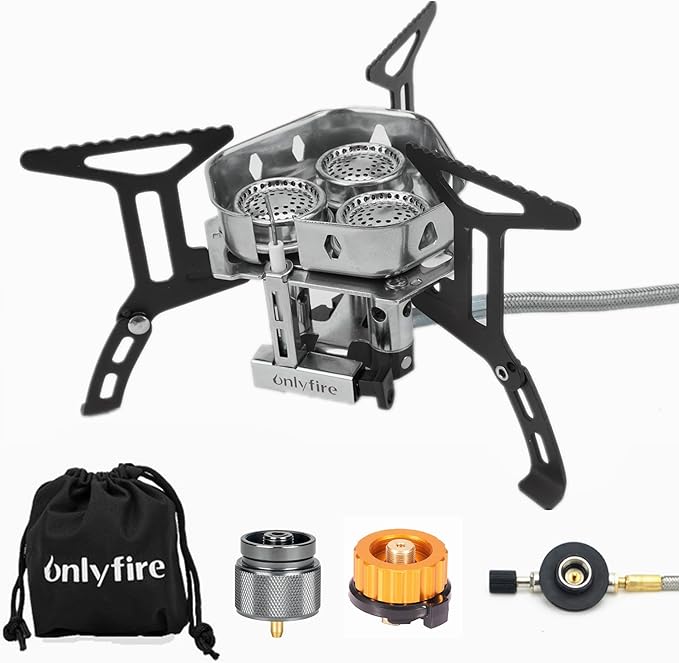 ONLYFIRE OUTDOOR LIVING Portable Camping Gas Stove 6800W, Small Backpacking Stove with Propane Gas Adapter, Mini Foldable ...
