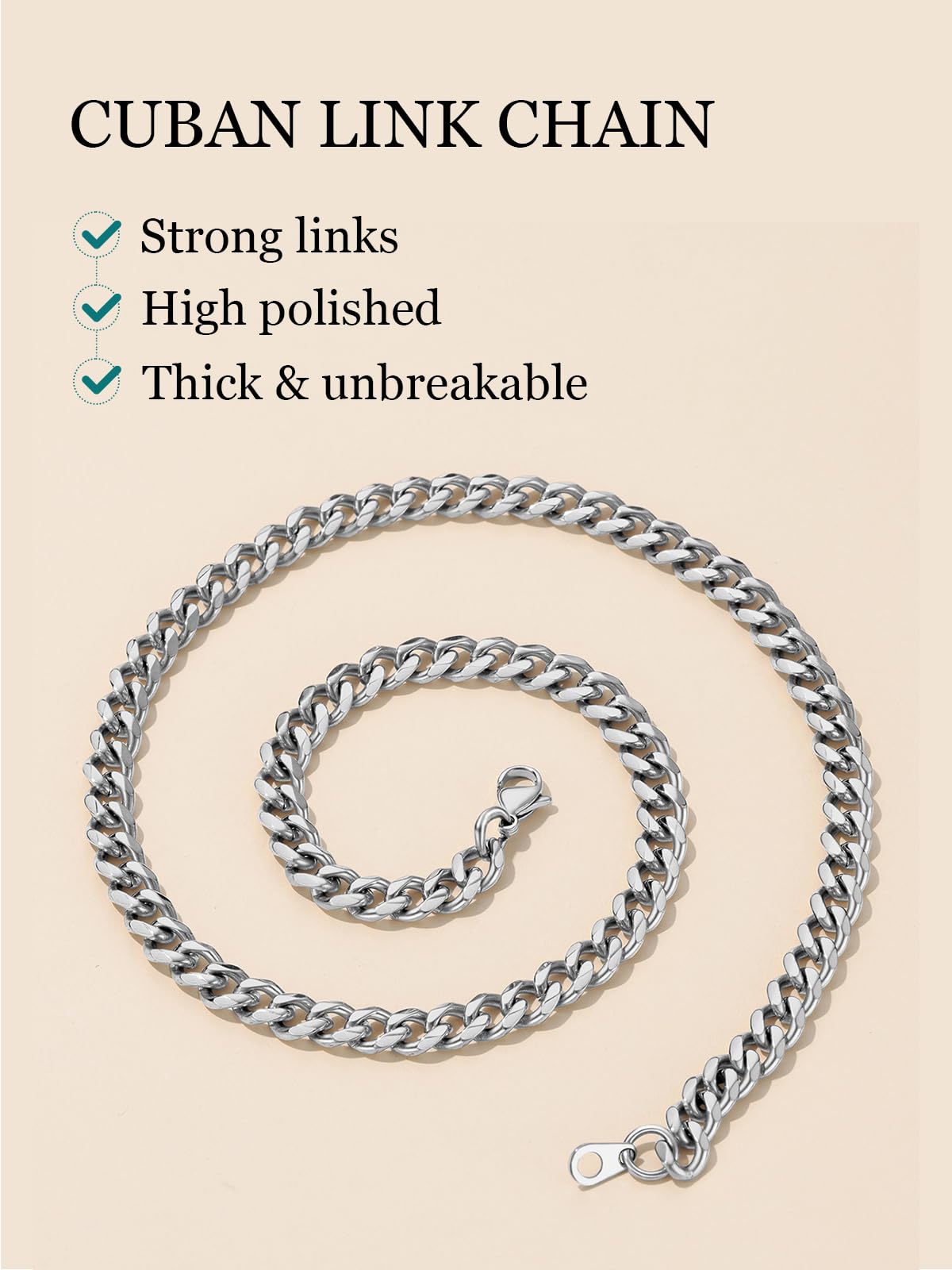 Supcare Mens Chain Necklaces 6mm Hypoallergenic Silver Cuban Link Chain for Men Boyfriend Birthday Gifts to My Man Promise Necklace Waterproof Stainless Steel Necklaces