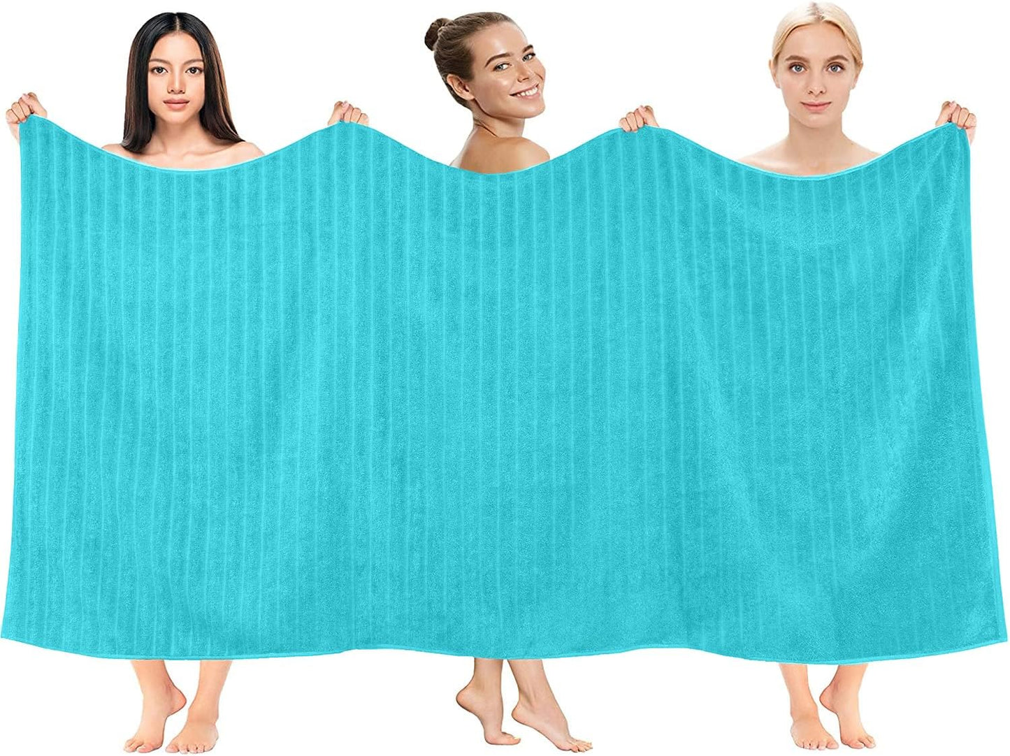 DAN RIVER Pack of 2 Bath Sheet 35x70 Inches, Ribbed Jumbo Bath Sheets for Adults, Thick and Absorbent Large Towels - Aqua