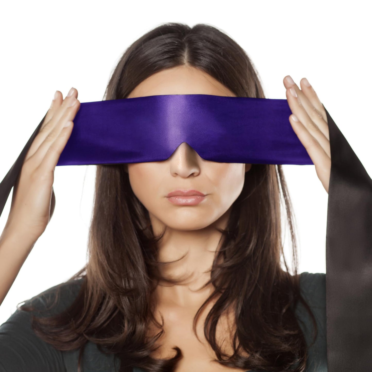 FRESHME Satin Eye Mask - Soft Sleep Mask Adjustable Eye Cover Blindfold for Night Meditation Travel Nap Sleep Eye Mask for Women Men Side Sleeper Valentine's Day Gift Black and Deep Purple 160cm/63in