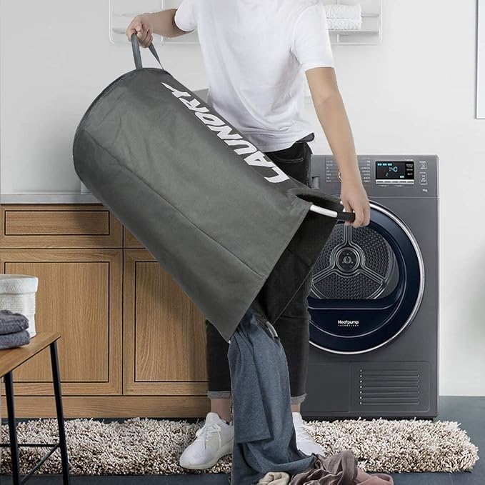 ZEROJETLAG 115L X-Large Laundry Basket Collapsible Hamper with Handles, Waterproof Fabric Dirty Clothes Basket, Tall Foldable Freestanding Bin Laundry Hamper for Dorm, Bathroom & Bedroom (Dark Gray)