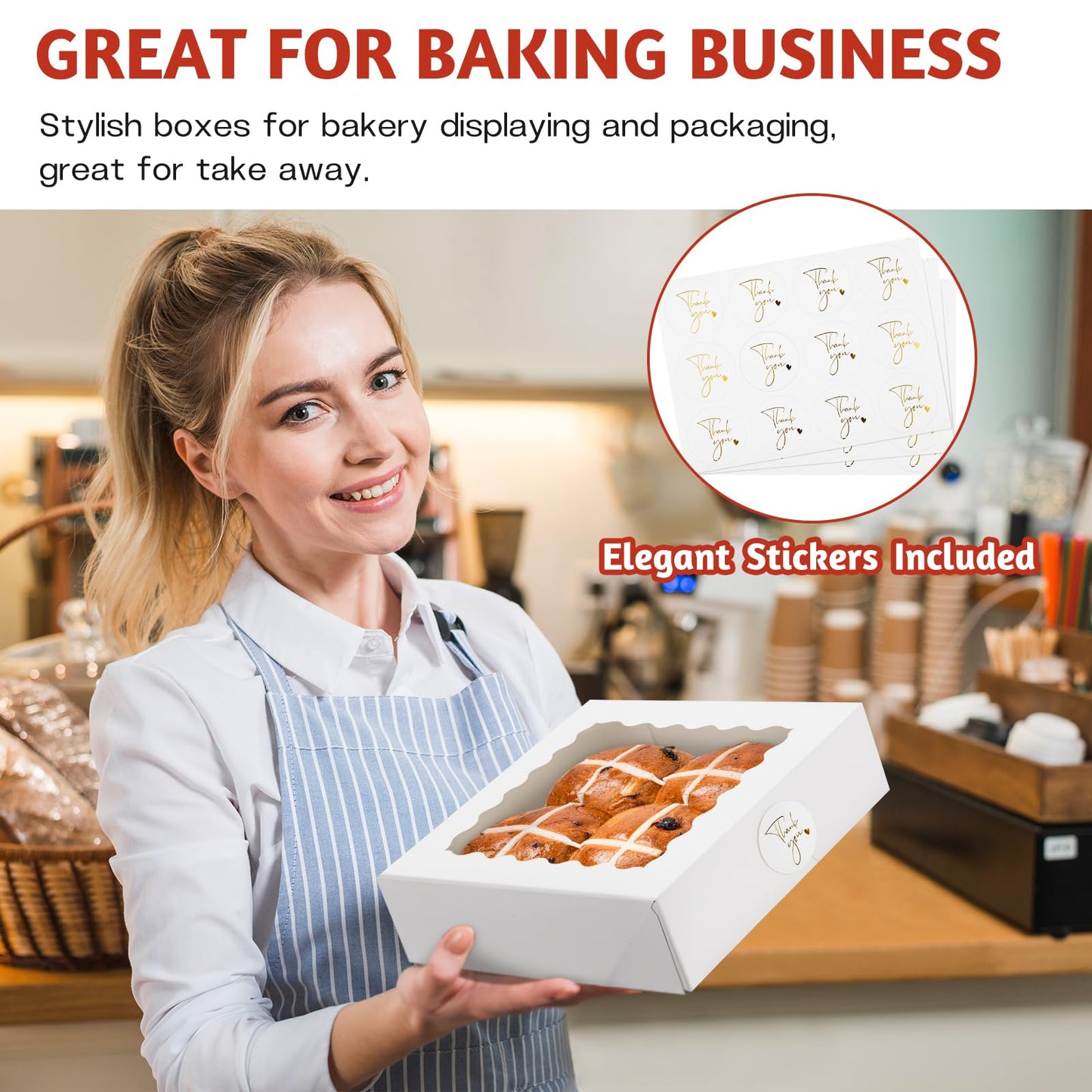9" x 9" x 2.5" Pie Boxes, 20 Pack Auto Pop-up Chocolate Covered Strawberry Boxes White Bakery Boxes with Window for Cookies, Treats, Pastry, Breakable Heart, Donuts, Muffins